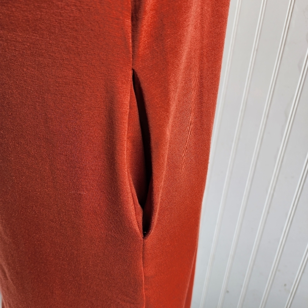 MEROKEETY Women's Stretch Sleeveless Pocketed Dress Shift Rusty Orange Rayon M - Picture 7 of 14